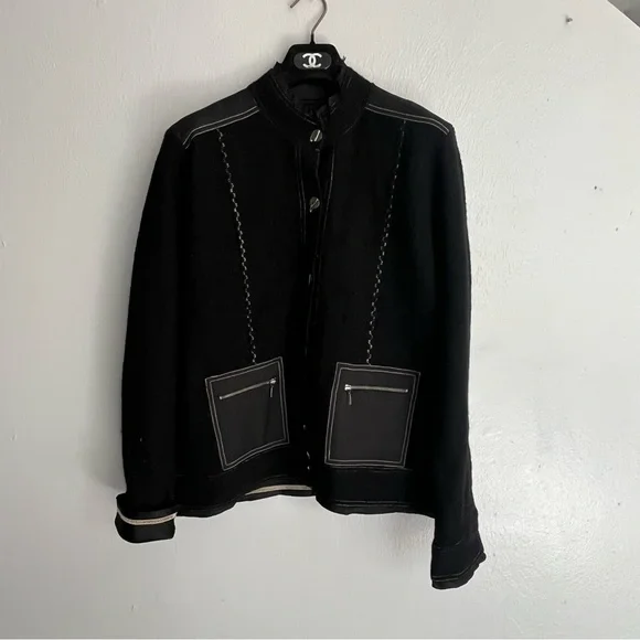 Chicos Vintage 100% Wool Button Front Mock Neck Jacket Size Large - Picture 3 of 11